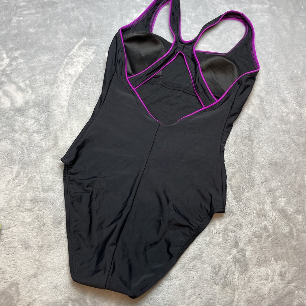 Speedo Womens One Piece Swimsuit Racerback Size 8 Black Hi Cut Performance Comp